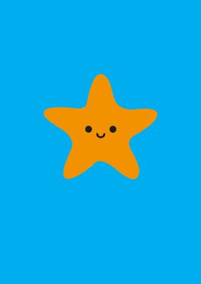 An unframed print of kids starfish illustration boys kids wall art in blue and yellow accent colour