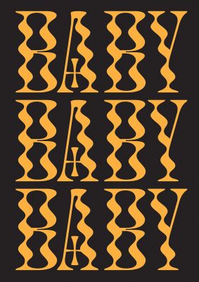 An unframed print of baby x3 quote in typography in black and gold accent colour
