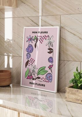 An unframed print of mon fleur illustration retro 2 retro in pink and multicolour accent colour