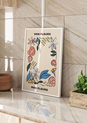 An unframed print of mon fleur illustration retro retro in beige and multicolour accent colour