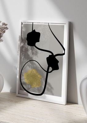 An unframed print of abstract gold black graphical in grey and black accent colour