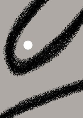 An unframed print of abstract black shape graphical in grey and black accent colour