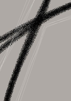 An unframed print of abstract black white line graphical in grey and black accent colour