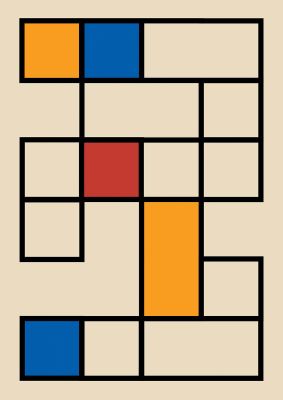 An unframed print of bauhaus grid 4 retro in multicolour and yellow accent colour