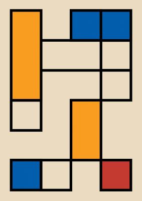An unframed print of bauhaus grid 3 retro in multicolour and yellow accent colour