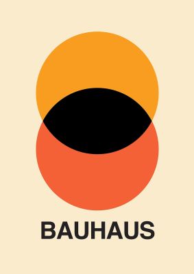 An unframed print of bauhaus eight retro in orange and black accent colour