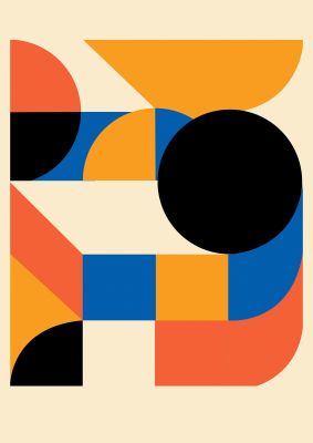 An unframed print of bauhaus seven retro in multicolour and black accent colour