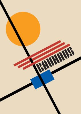 An unframed print of bauhaus five retro in multicolour and beige accent colour