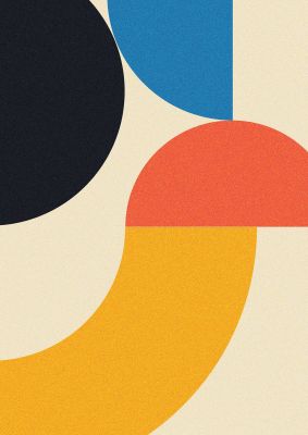 An unframed print of bauhaus style three retro in multicolour and beige accent colour