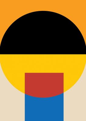 An unframed print of bauhaus style retro in multicolour and black accent colour