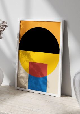 An unframed print of bauhaus style retro in multicolour and black accent colour