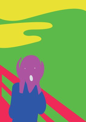 An unframed print of painting recreation the scream famous paintings illustration in multicolour and green accent colour