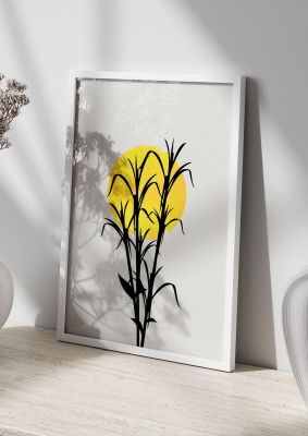 An unframed print of watercolour sun plant botanical illustration in beige and yellow accent colour