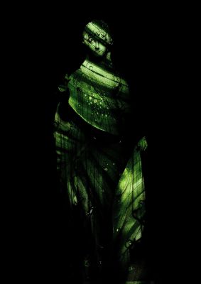 An unframed print of green statuette botanical illustration in green and black accent colour