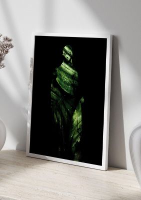 An unframed print of green statuette botanical illustration in green and black accent colour