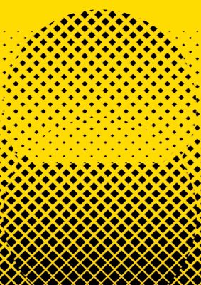 An unframed print of yellow black abstract graphical in yellow and black accent colour