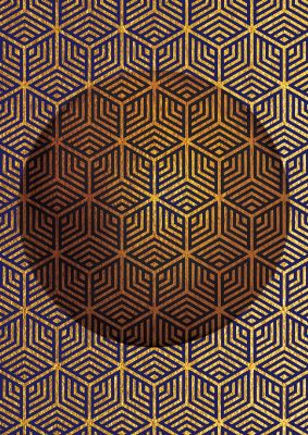 An unframed print of gold blue pattern graphical illustration in brown and black accent colour