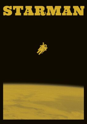 An unframed print of starman yellow nasa graphical in typography in brown and yellow accent colour