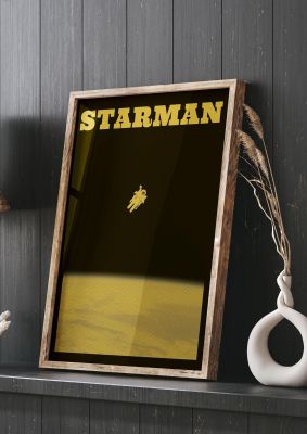 An unframed print of starman yellow nasa graphical in typography in brown and yellow accent colour