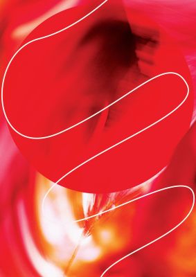 An unframed print of abstract red line graphical in red and white accent colour