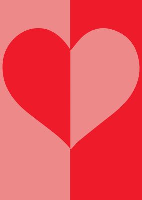 An unframed print of split heart pink red graphical illustration in red and pink accent colour
