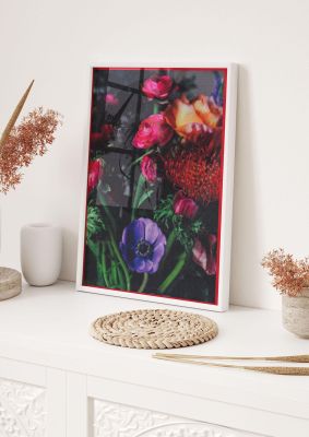 An unframed print of halftone flower red botanical photograph in multicolour and purple accent colour