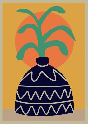 An unframed print of sunshine vase illustrative graphical illustration in multicolour and black accent colour