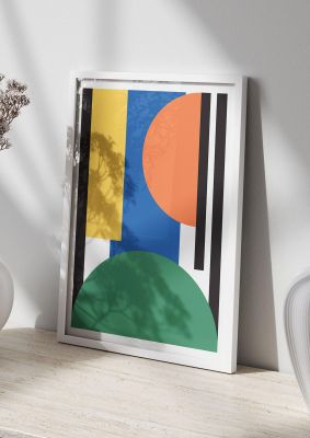 An unframed print of abstract shape three retro in green and multicolour accent colour