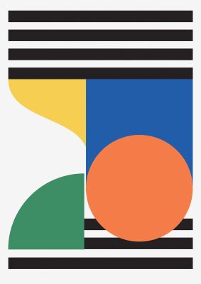 An unframed print of abstract shape one retro in multicolour and white accent colour