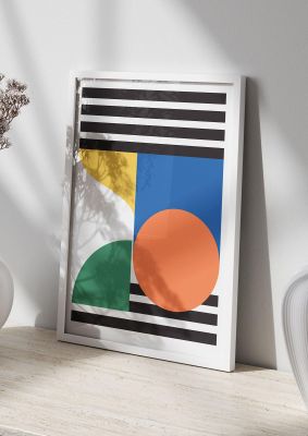 An unframed print of abstract shape one retro in multicolour and white accent colour