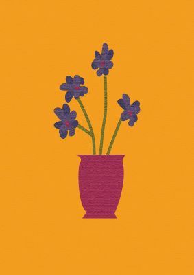 An unframed print of crude child flowers drawing botanical illustration in orange and multicolour accent colour