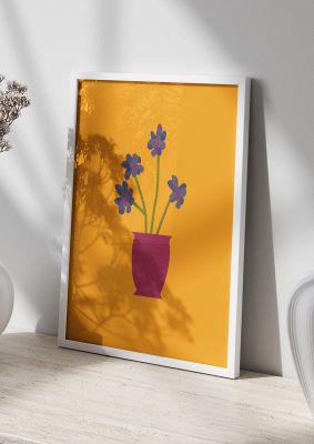 An unframed print of crude child flowers drawing botanical illustration in orange and multicolour accent colour