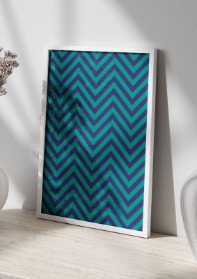 An unframed print of zig zag ripple graphical geometric in green and blue accent colour