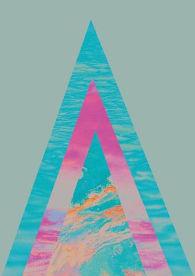 An unframed print of abstract colourful pyramid graphical in green and multicolour accent colour