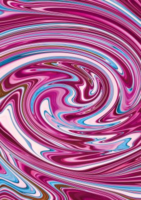 An unframed print of pink swirl graphical abstract in red and multicolour accent colour