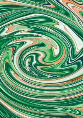 An unframed print of green swirl graphical abstract in green and multicolour accent colour
