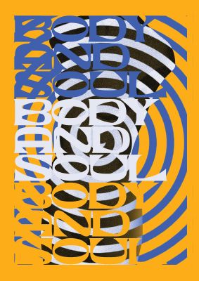 An unframed print of body and soul lofi graphical in typography in multicolour and yellow accent colour