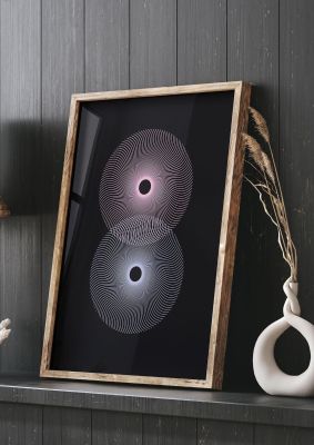 An unframed print of intercepting spirals blue pink graphical illustration in multicolour and black accent colour