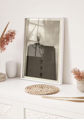 An unframed print of brutalist 35mm building graphical photograph in brown and grey accent colour