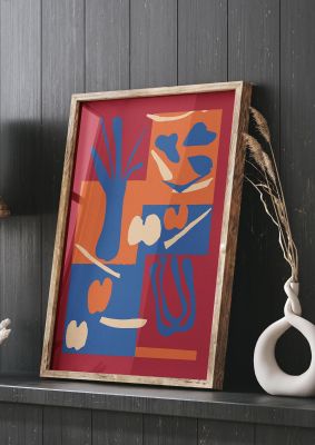 An unframed print of matisse inspired collage retro illustration in multicolour and red accent colour