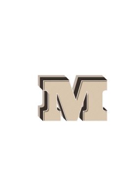 An unframed print of alphabet mix match m kids wall art in typography in beige and white accent colour