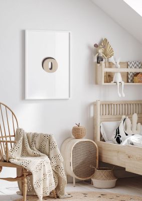An unframed print of alphabet mix match o kids wall art in typography in beige and white accent colour