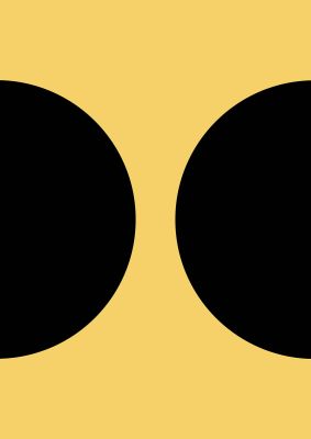 An unframed print of yellow black disc abstract one retro in orange and black accent colour