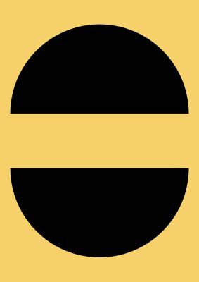 An unframed print of yellow black disc abstract three retro in black and black accent colour
