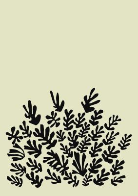 An unframed print of ecru black abstract leaf shape two graphical in beige and black accent colour