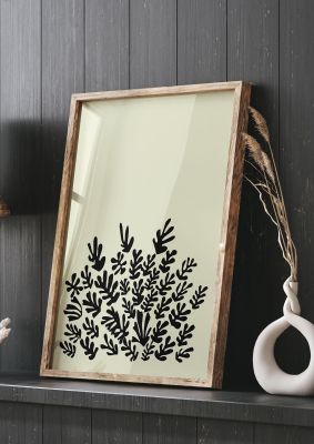 An unframed print of ecru black abstract leaf shape two graphical in beige and black accent colour