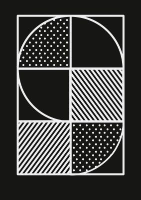 An unframed print of black white abstract shape line two graphical in monochrome
