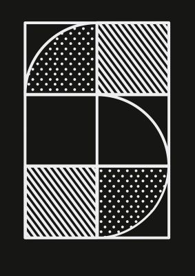 An unframed print of black white abstract shape line five graphical in monochrome