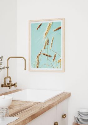 An unframed print of golden wheat nature photograph in green and yellow accent colour