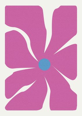 An unframed print of groovy abstract flower collage pink graphical in pink and blue accent colour